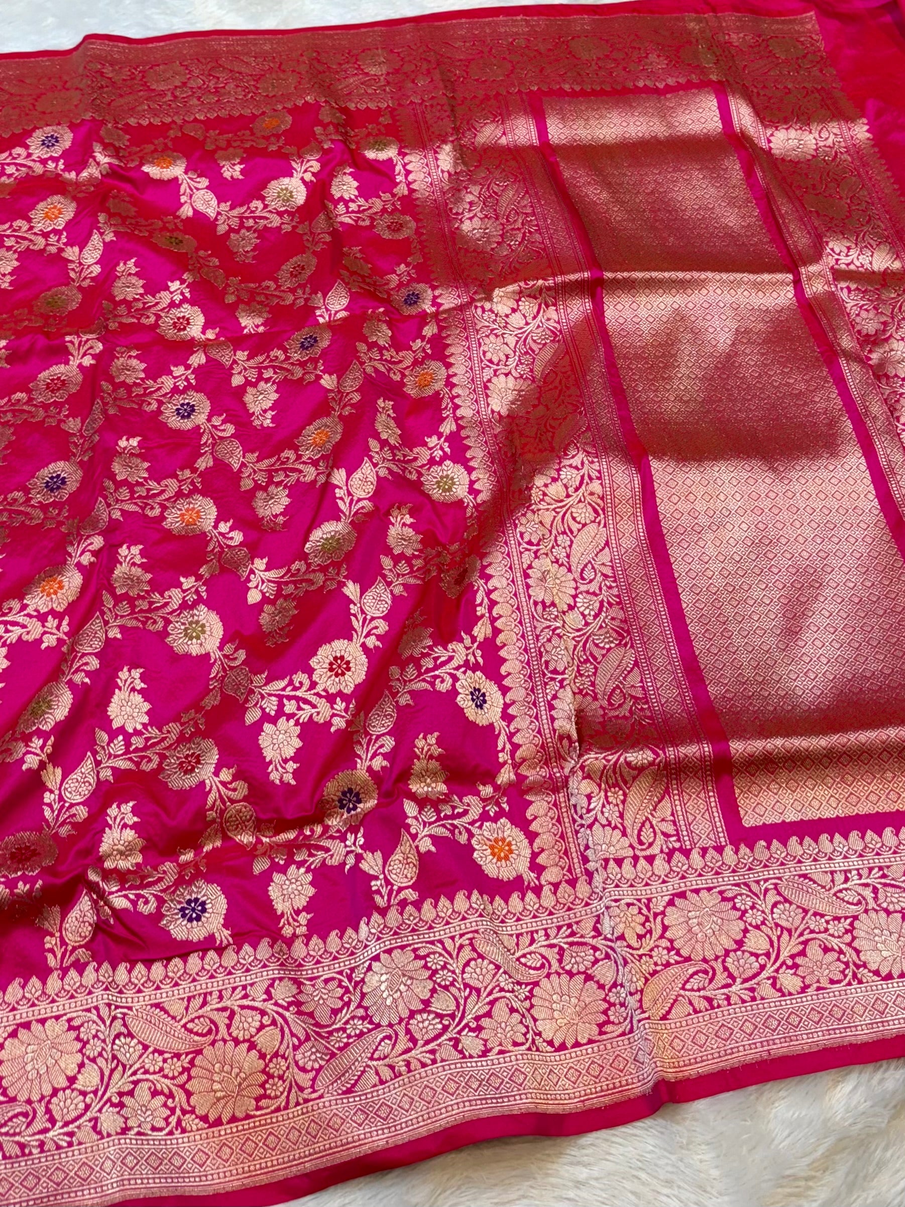 Rani Pink 100% Pure Banarasi Katan Silk Handloom Handwoven Pattu Saree