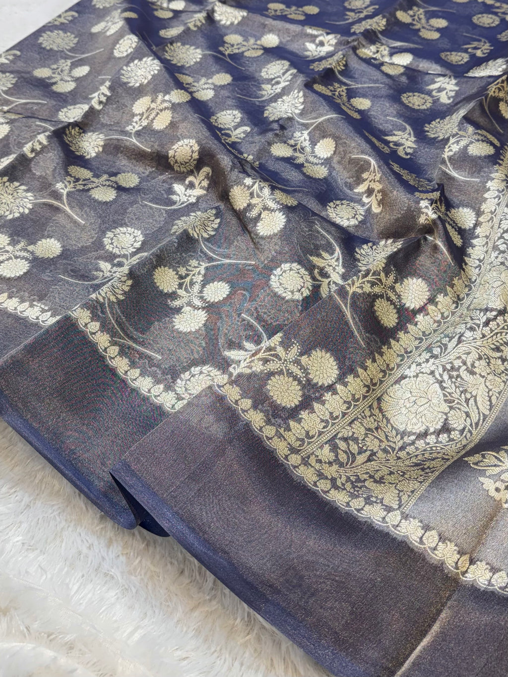 Diamond Blue 100% Pure Tissue Silk Banarasi Partywear Saree