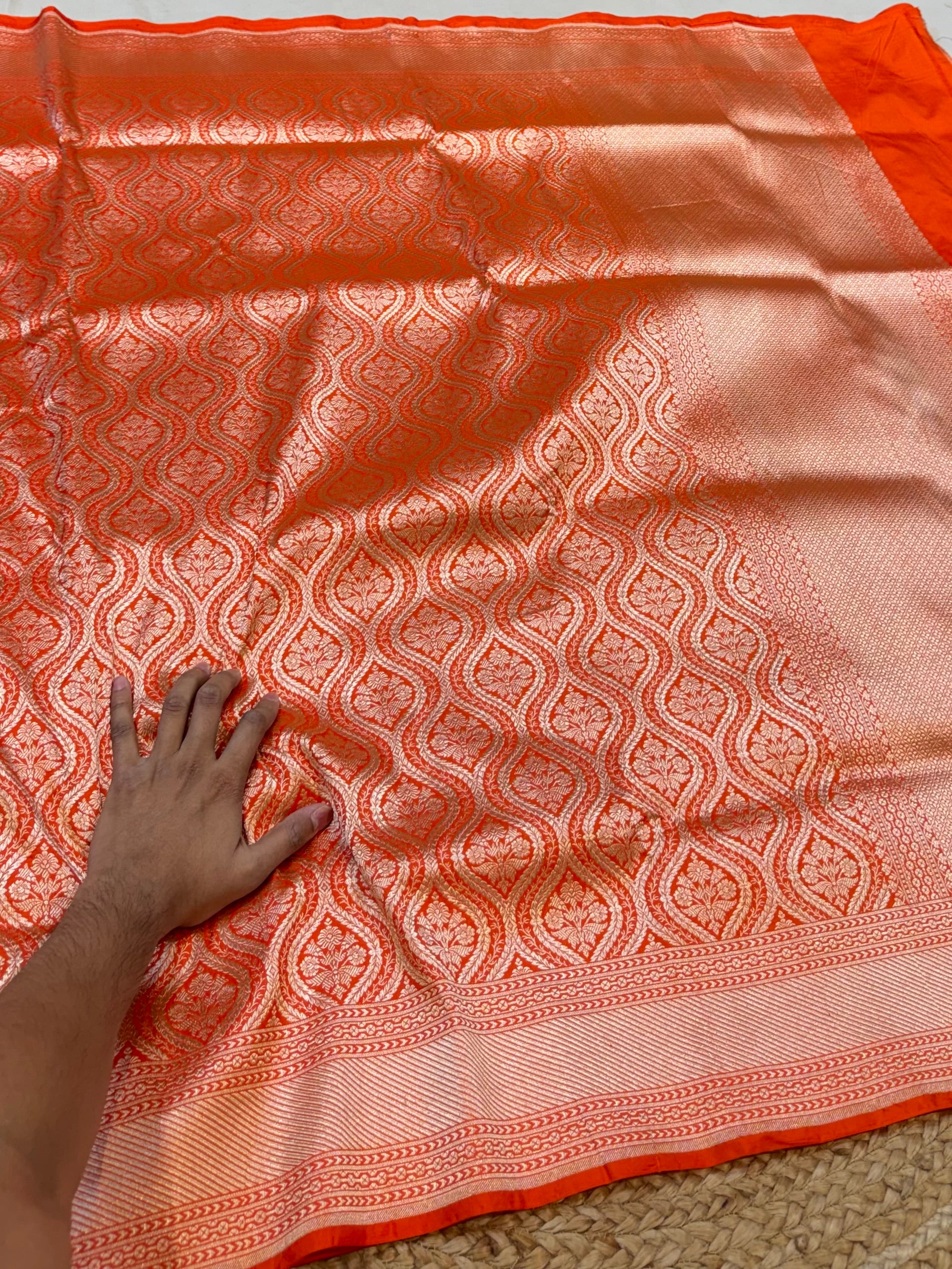 Pebook | Fanta Orange 100% Pure Banarasi Katan Silk Brocade Saree l