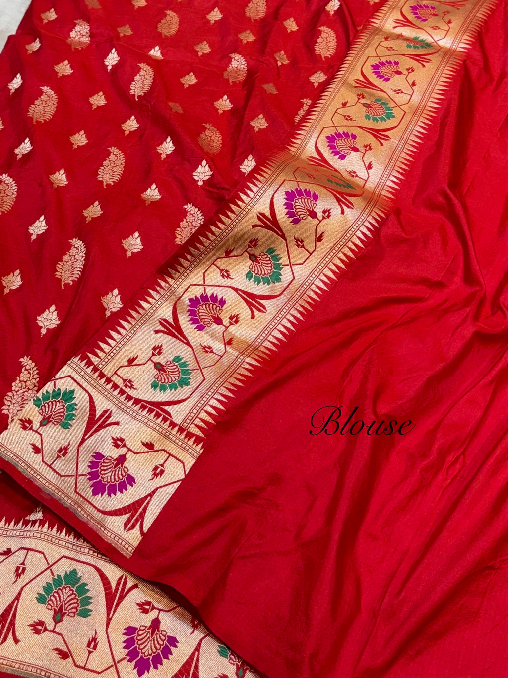 Red 100% Pure Banarasi Katan Silk Meenakari Paithani Saree