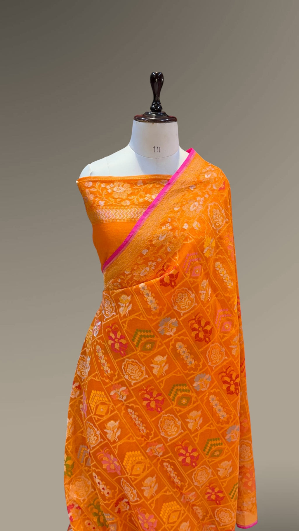 Prebook | Fanta Orange Pure Handloom Banarasi Ektara Kora Jamdani Saree
