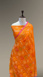 Prebook | Fanta Orange Pure Handloom Banarasi Ektara Kora Jamdani Saree