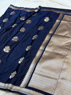 Dark Blue Banarasi Soft Mashru Silk Partywear Saree
