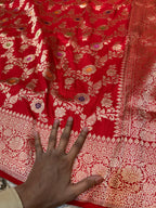 Red 100% Pure Banarasi Katan Silk Handloom Handwoven Pattu Saree