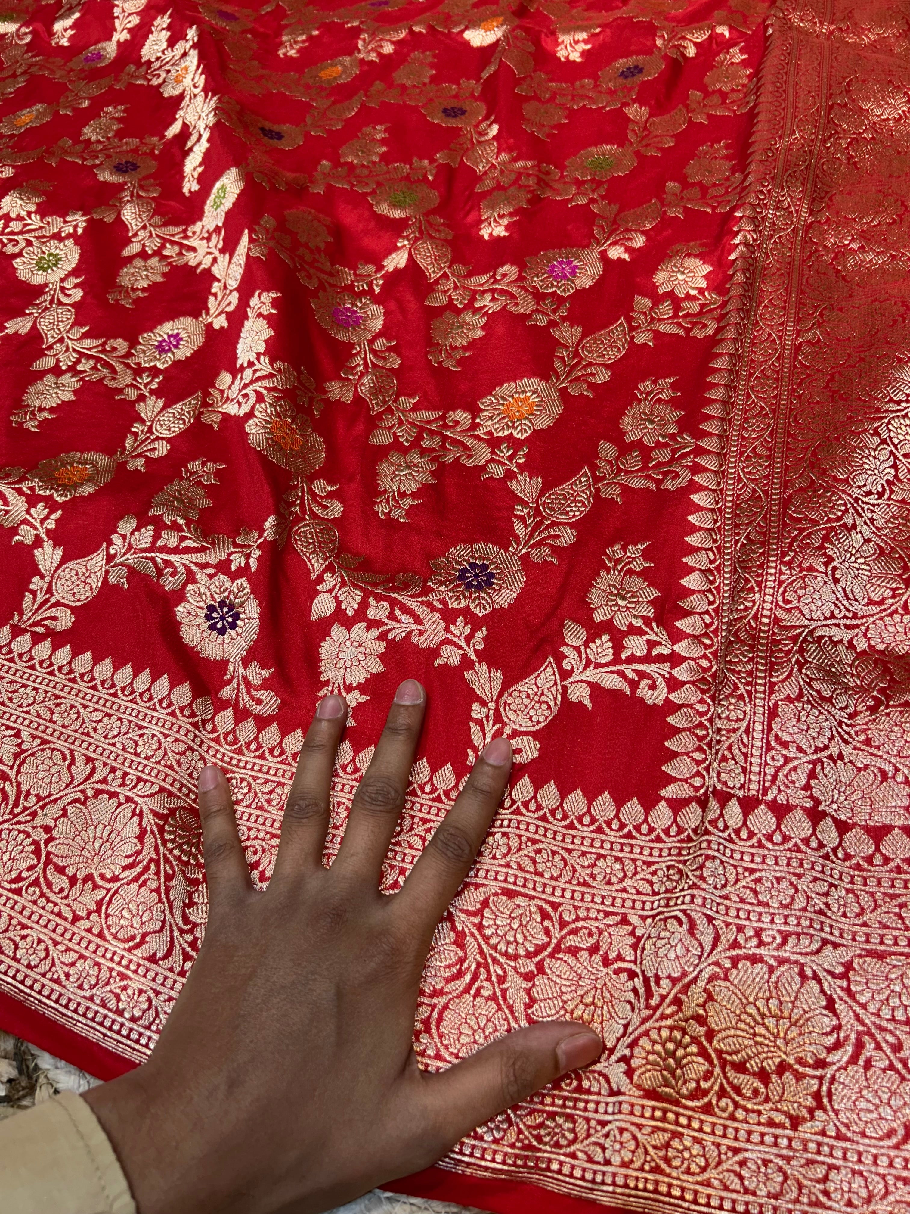 Red 100% Pure Banarasi Katan Silk Handloom Handwoven Pattu Saree