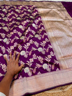 Wine Purple 100% Pure Banarasi Katan Silk Meenakari Saree