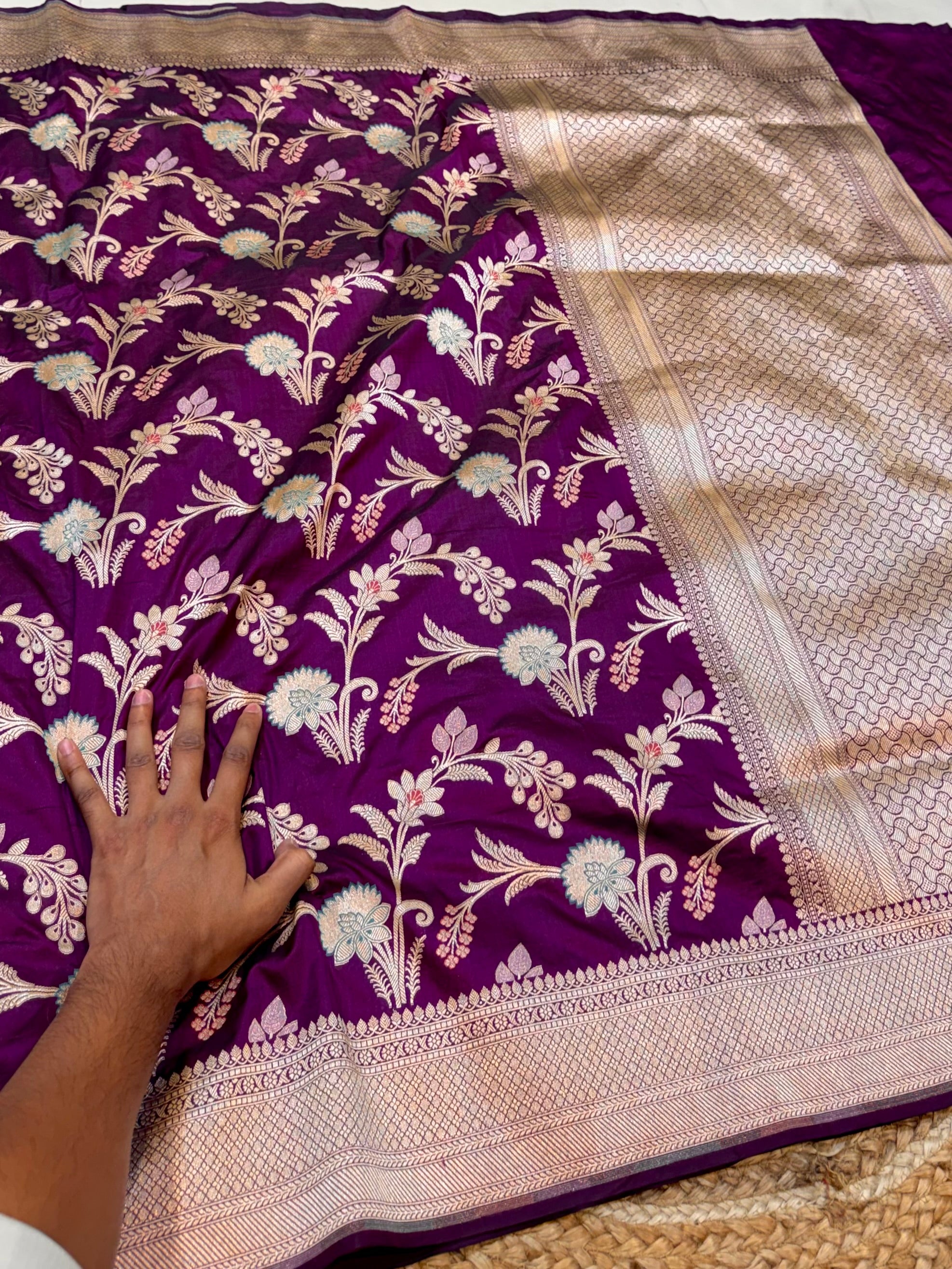 Wine Purple 100% Pure Banarasi Katan Silk Meenakari Saree