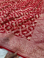 Red 100% Pure Khaddi Georgette SHIKARGAH Saree