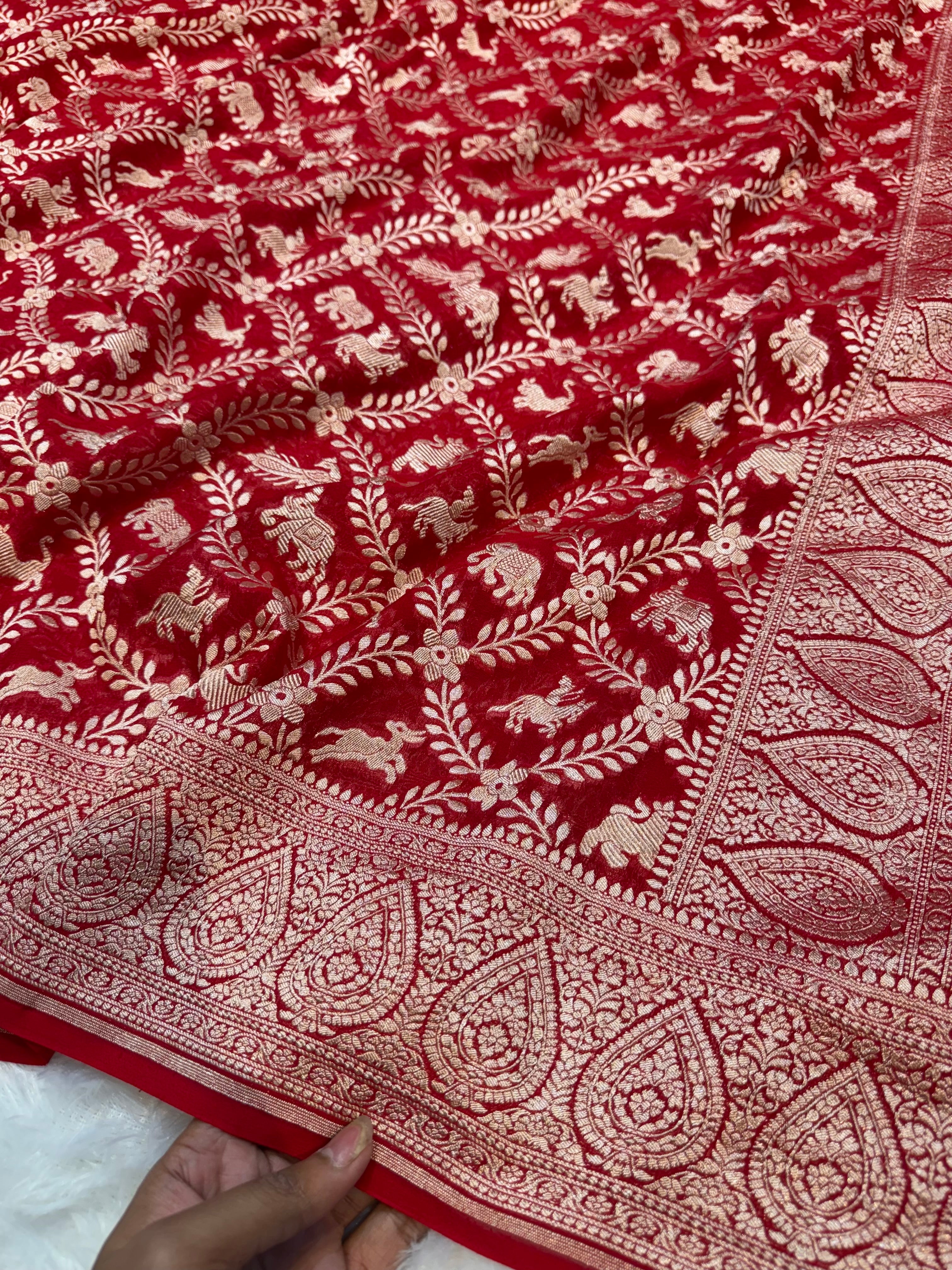 Red 100% Pure Khaddi Georgette SHIKARGAH Saree