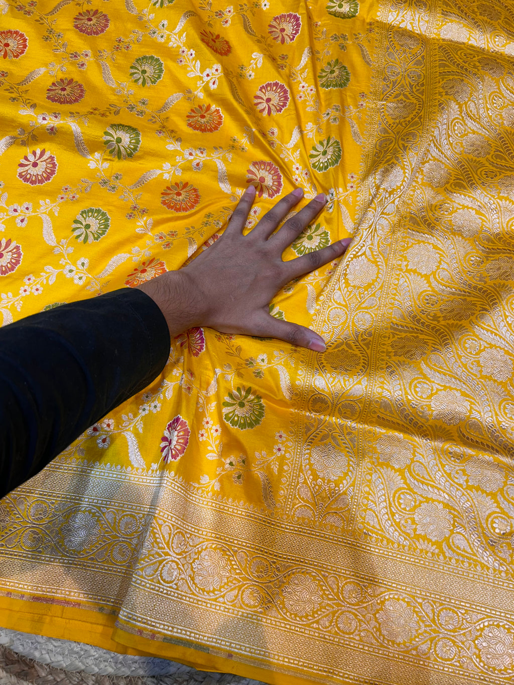 Yellow 100% Pure Banarasi Katan Silk Meenakari Saree