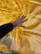 Yellow 100% Pure Banarasi Katan Silk Meenakari Saree
