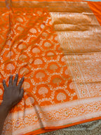 Fanta Orange 100% Pure Banarasi Katan Silk Meenakari Saree