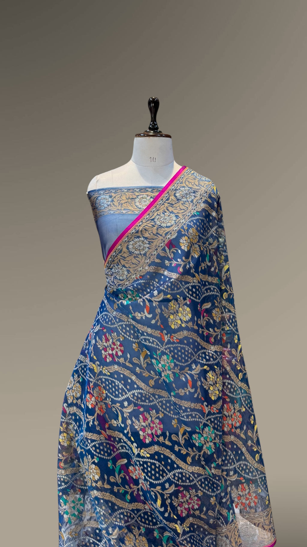 German Blue 100% Pure Ektara Banarasi Kora Jamdani Saree