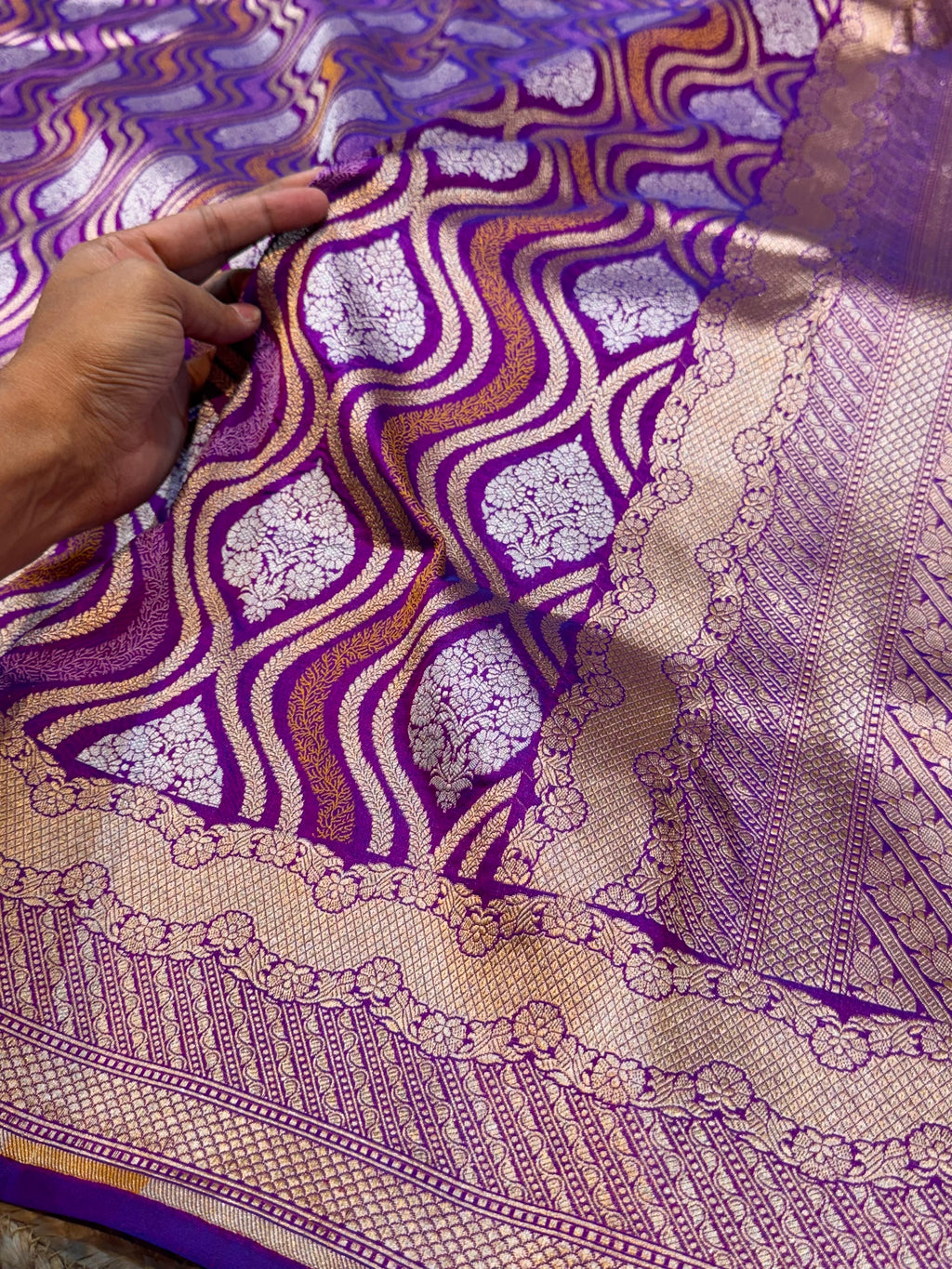 Dual Shade Blue-Pink 100% Pure Banarasi Katan Silk Tilfi Meenakari Saree