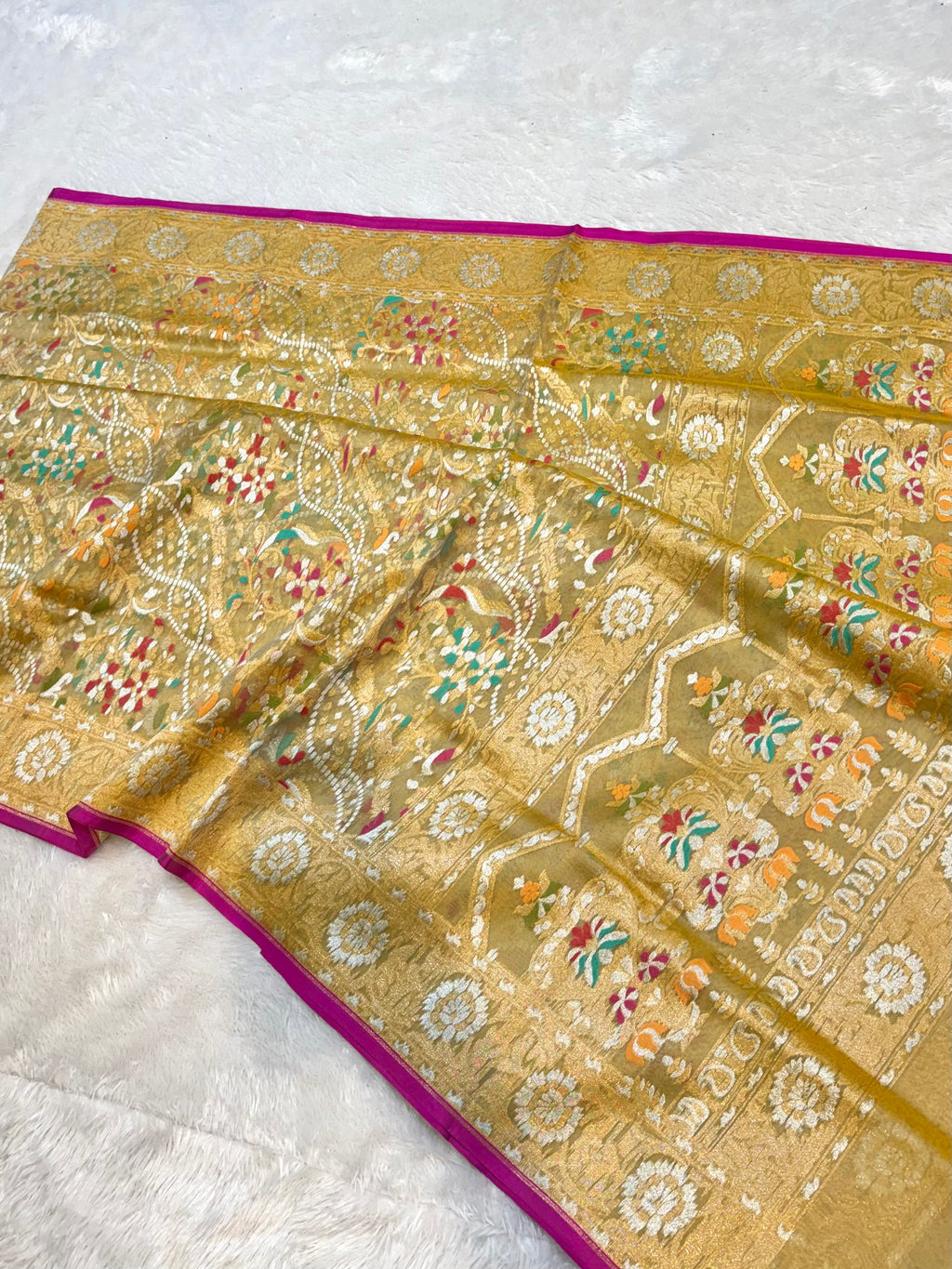 Light Pista Green Pure Ektara Banarasi Kora Jamdani Saree