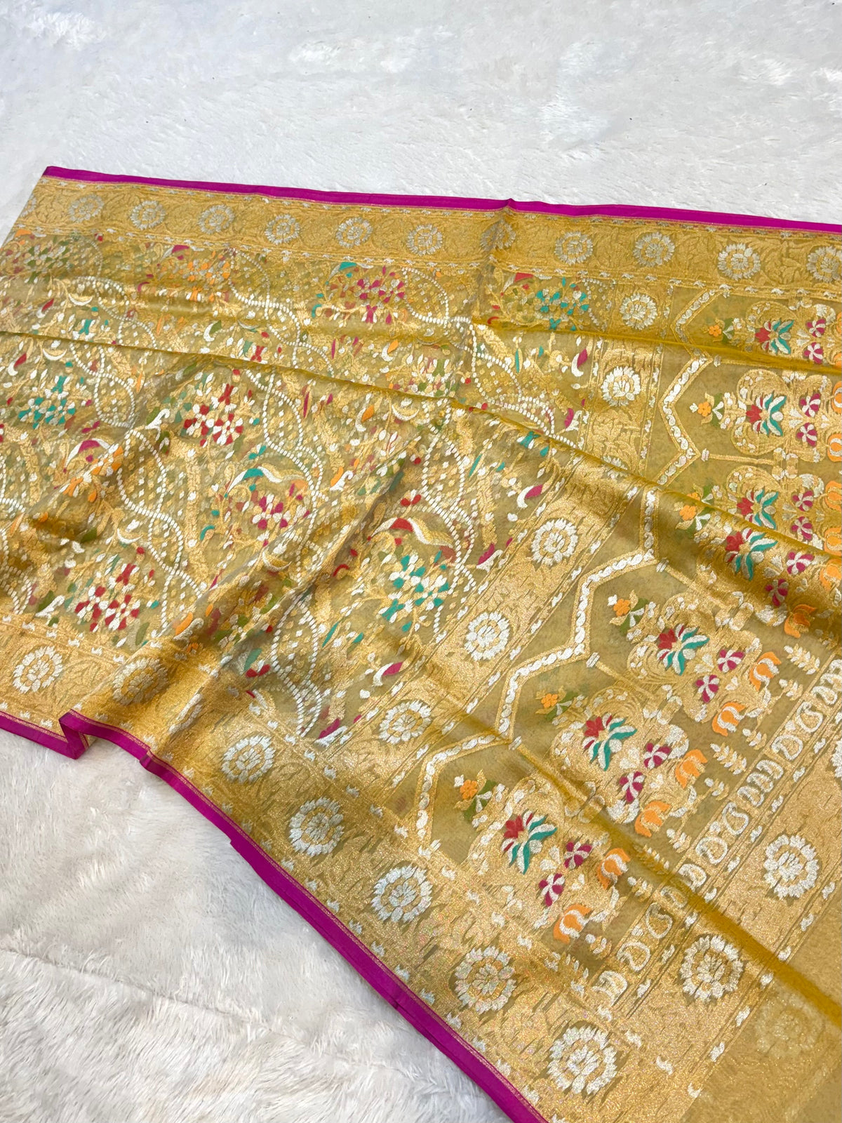 Light Pista Green Pure Ektara Banarasi Kora Jamdani Saree