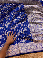 Royal Blue 100% Pure Banarasi Katan Silk Saree