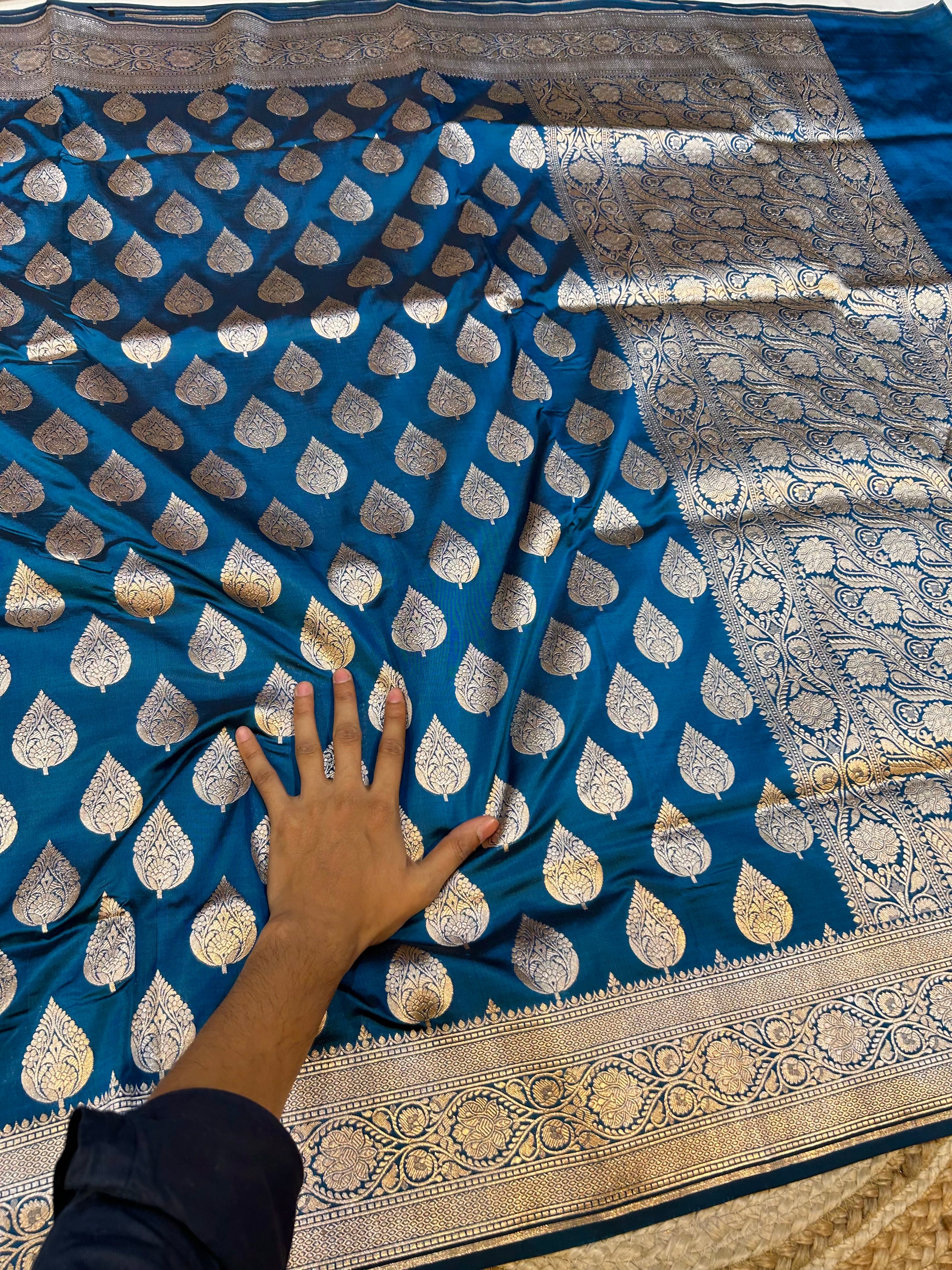 Sapphire Blue 100% Pure Banarasi Katan Silk Saree