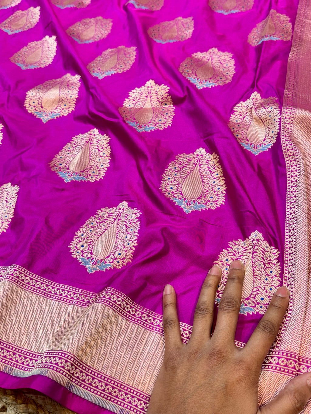 Magenta Pink 100% Pure Banarasi Katan Silk Meenakari Saree