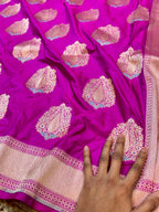 Magenta Pink 100% Pure Banarasi Katan Silk Meenakari Saree