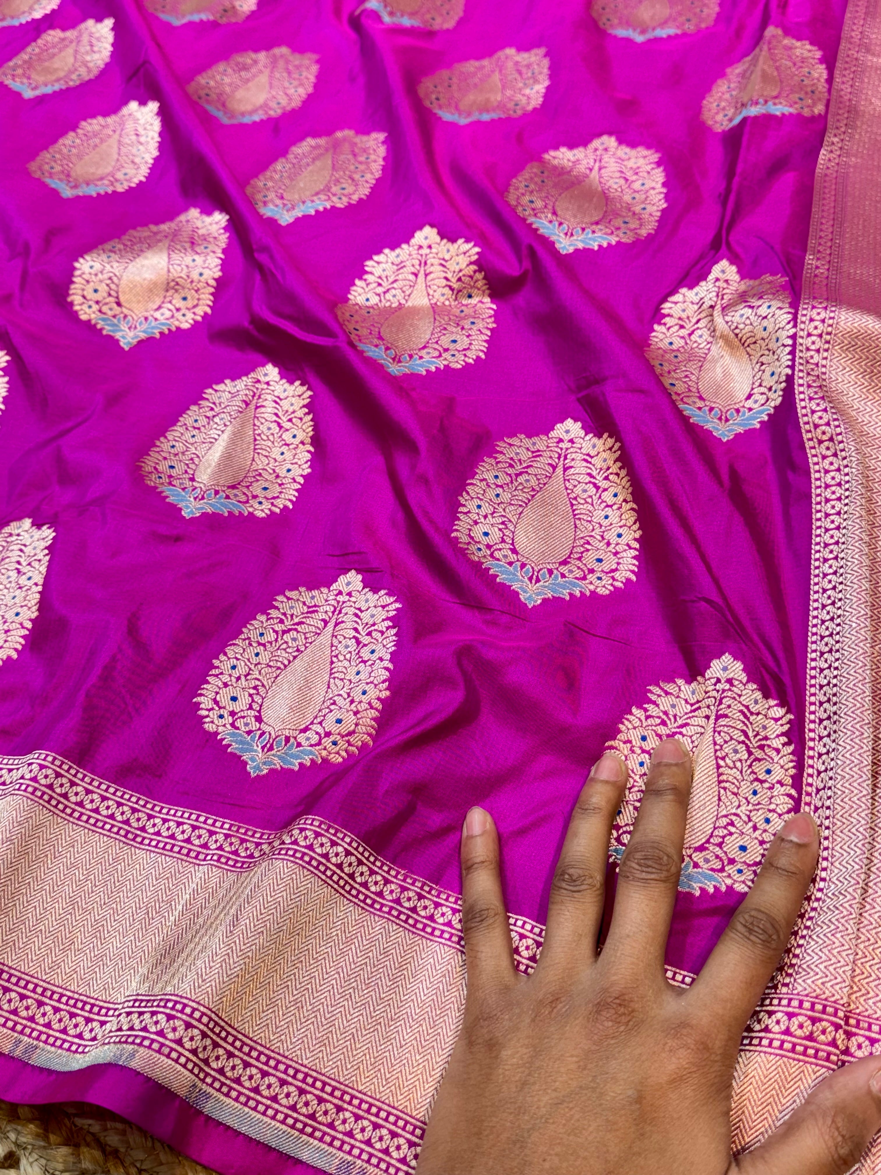 Magenta Pink 100% Pure Banarasi Katan Silk Meenakari Saree