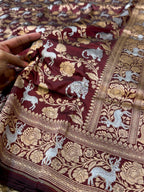 Maroon 100% Pure Banarasi Katan Silk Meenakari Saree