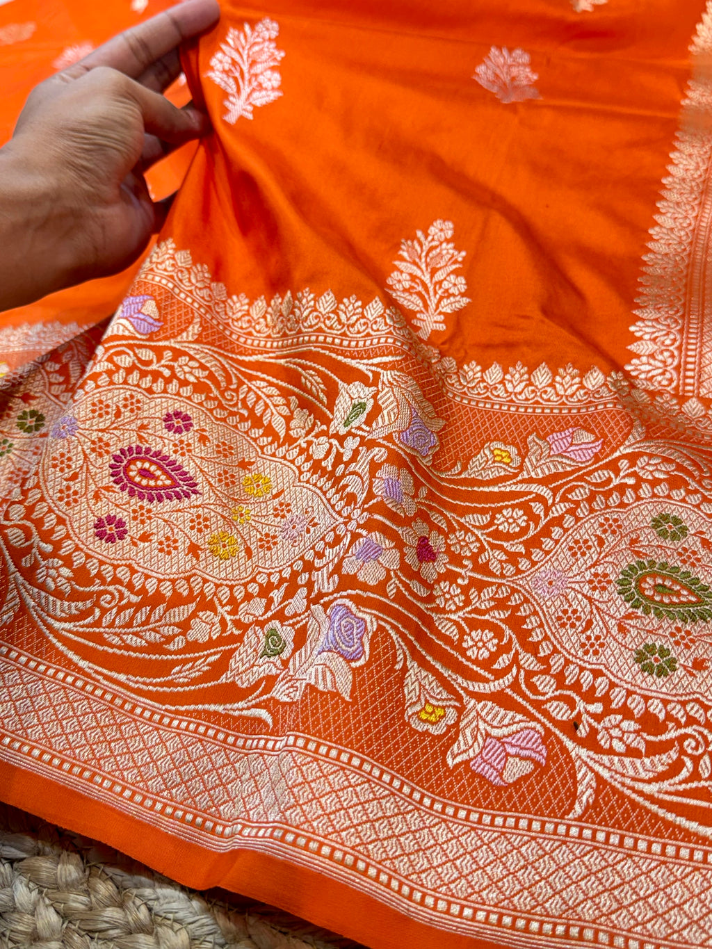 Fanta Orange 100% Pure Banaras Katan Silk Handloom Handwoven Pattu Saree