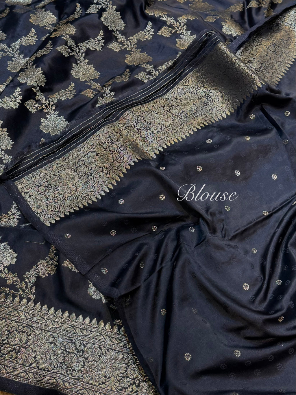 Balck Banarasi Soft Mashru Silk Partywear Saree