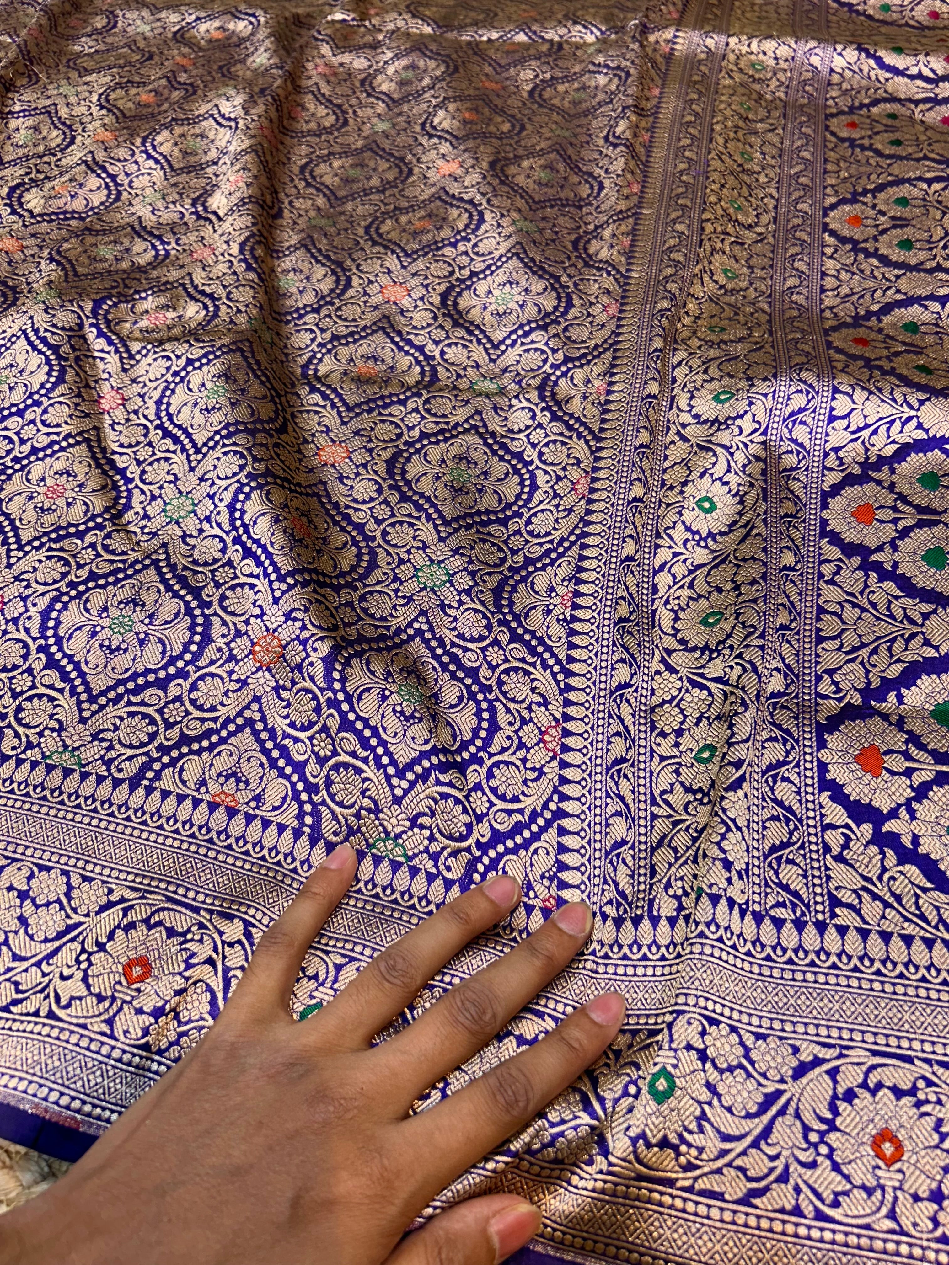 Royal Blue 100% Pure Banarasi Katan Silk Meenakari Brocade Saree