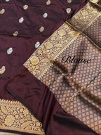 Coffee Brown 100% Pure Banaras Katan Silk Handloom Handwoven Pattu Saree