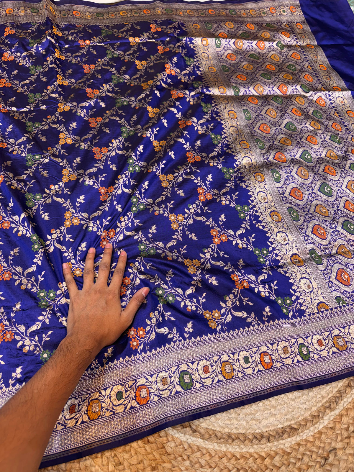 Royal Blue Pure Banarasi Katan Silk Meenakari Saree