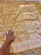 Muted Gold 100% Pure Banarasi Katan Silk Meenakari Saree