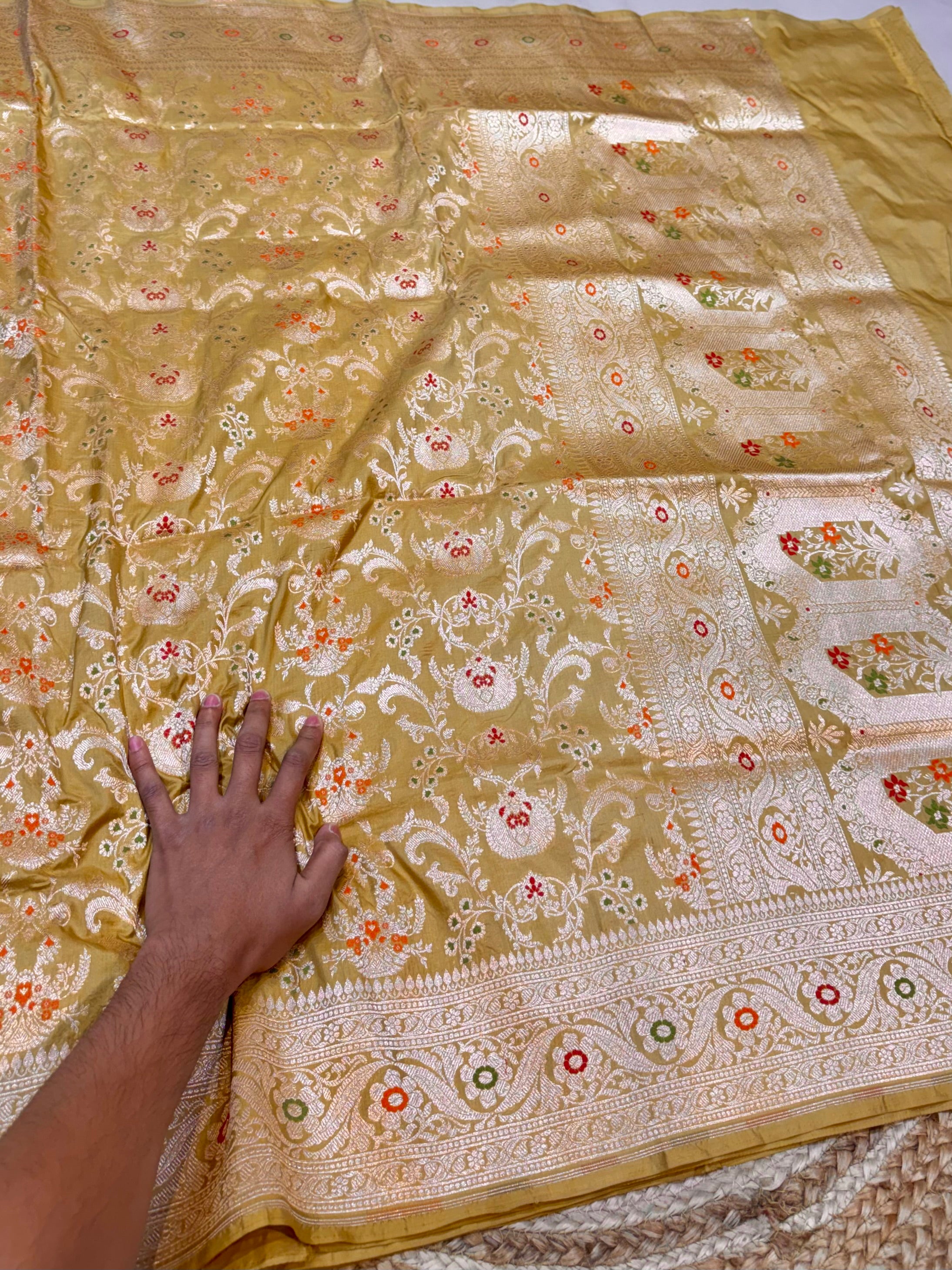 Muted Gold 100% Pure Banarasi Katan Silk Meenakari Saree