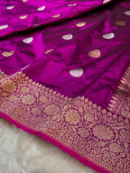 Wine Purple 100% Pure Banaras Katan Silk Handloom Handwoven Pattu Saree