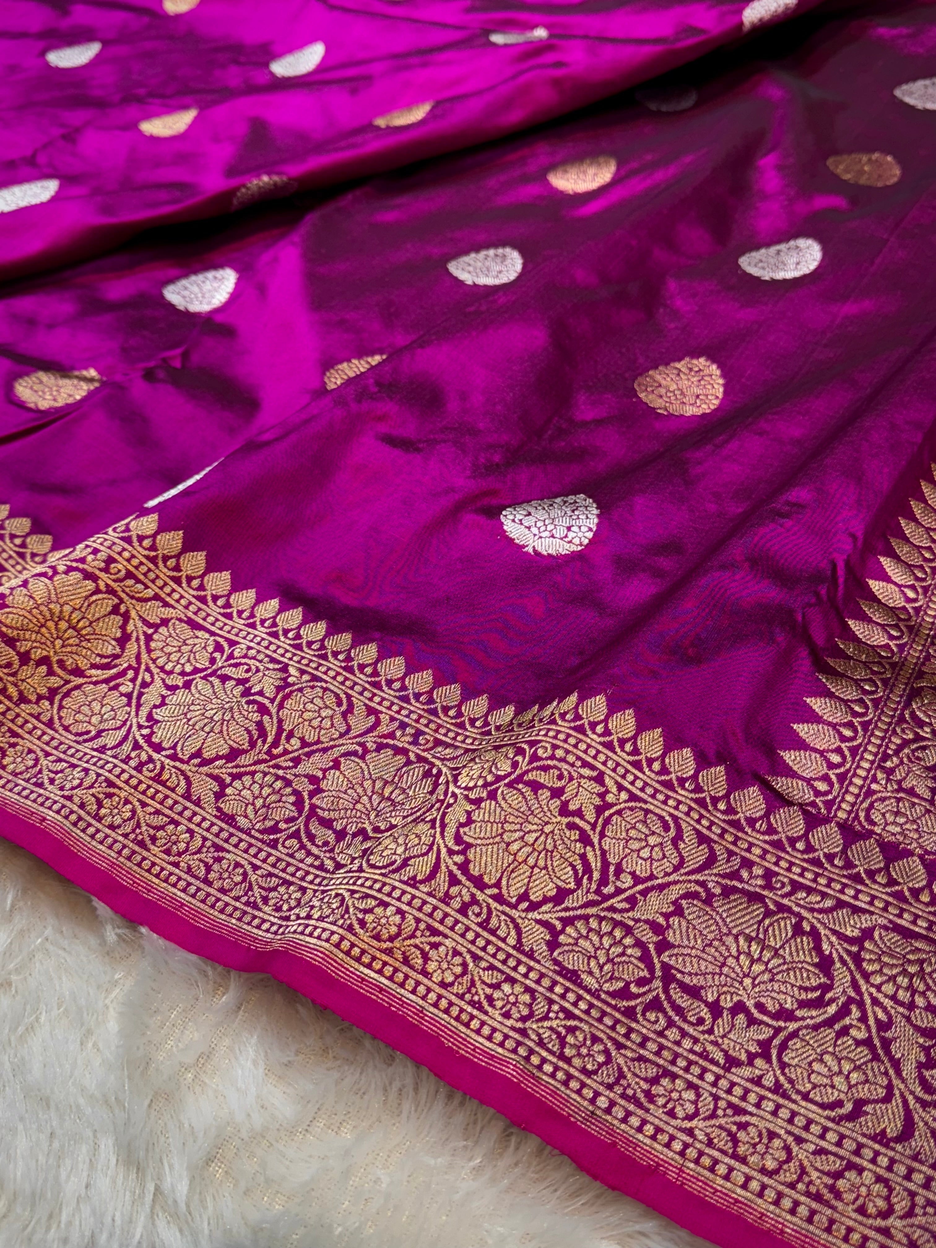 Wine Purple 100% Pure Banaras Katan Silk Handloom Handwoven Pattu Saree