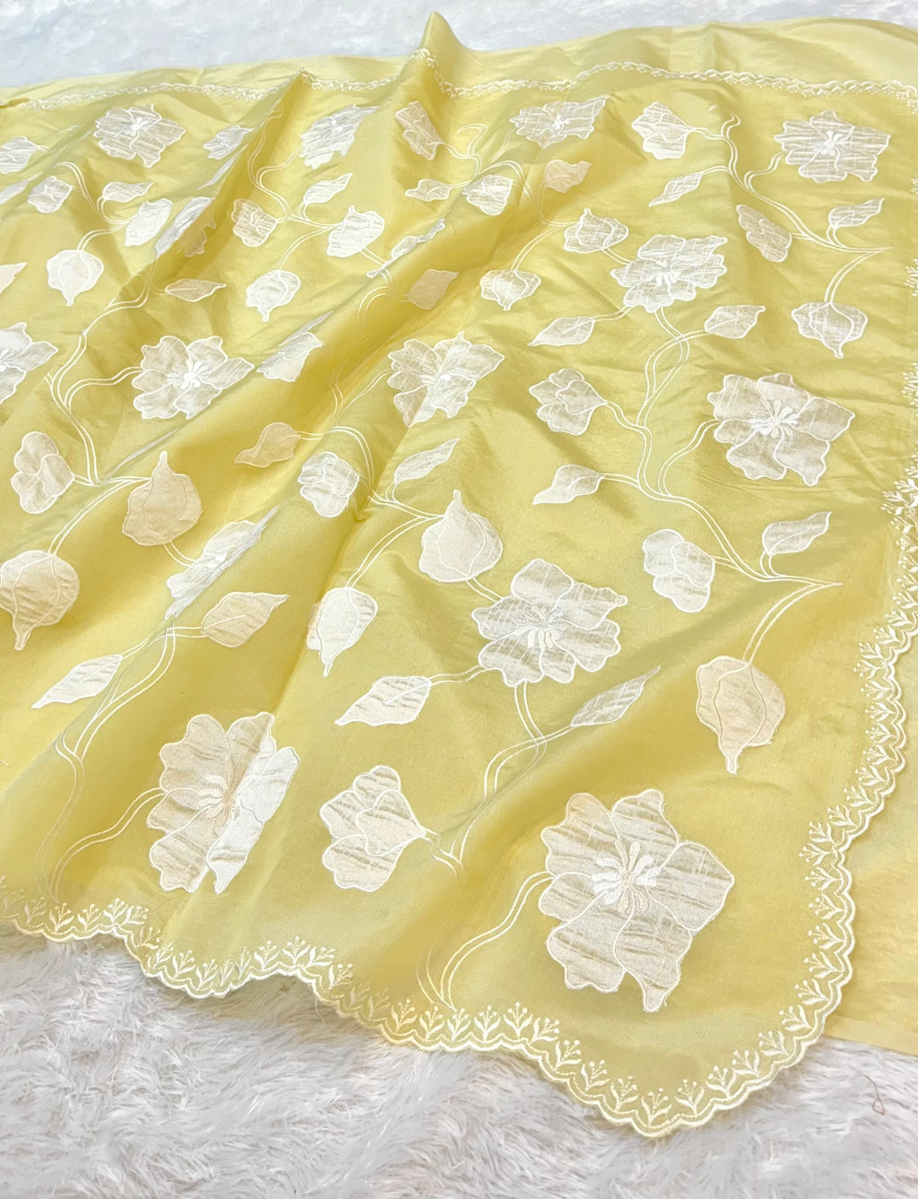 Fruity Lime Green Mango Silk Partywear Banarasi Embroidery Applique work Lightweight Sarees