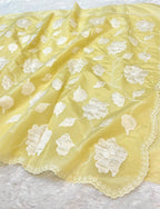 Fruity Lime Green Mango Silk Partywear Banarasi Embroidery Applique work Lightweight Sarees