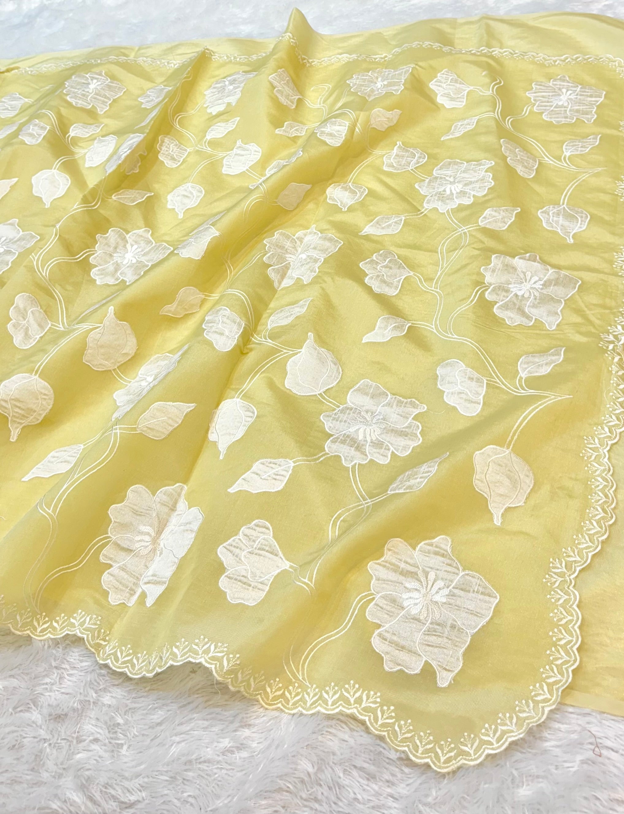 Fruity Lime Green Mango Silk Partywear Banarasi Embroidery Applique work Lightweight Sarees