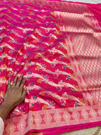 Dual shade Pink+Orange 100% Pure Banarasi Katan Silk Meenakari Saree