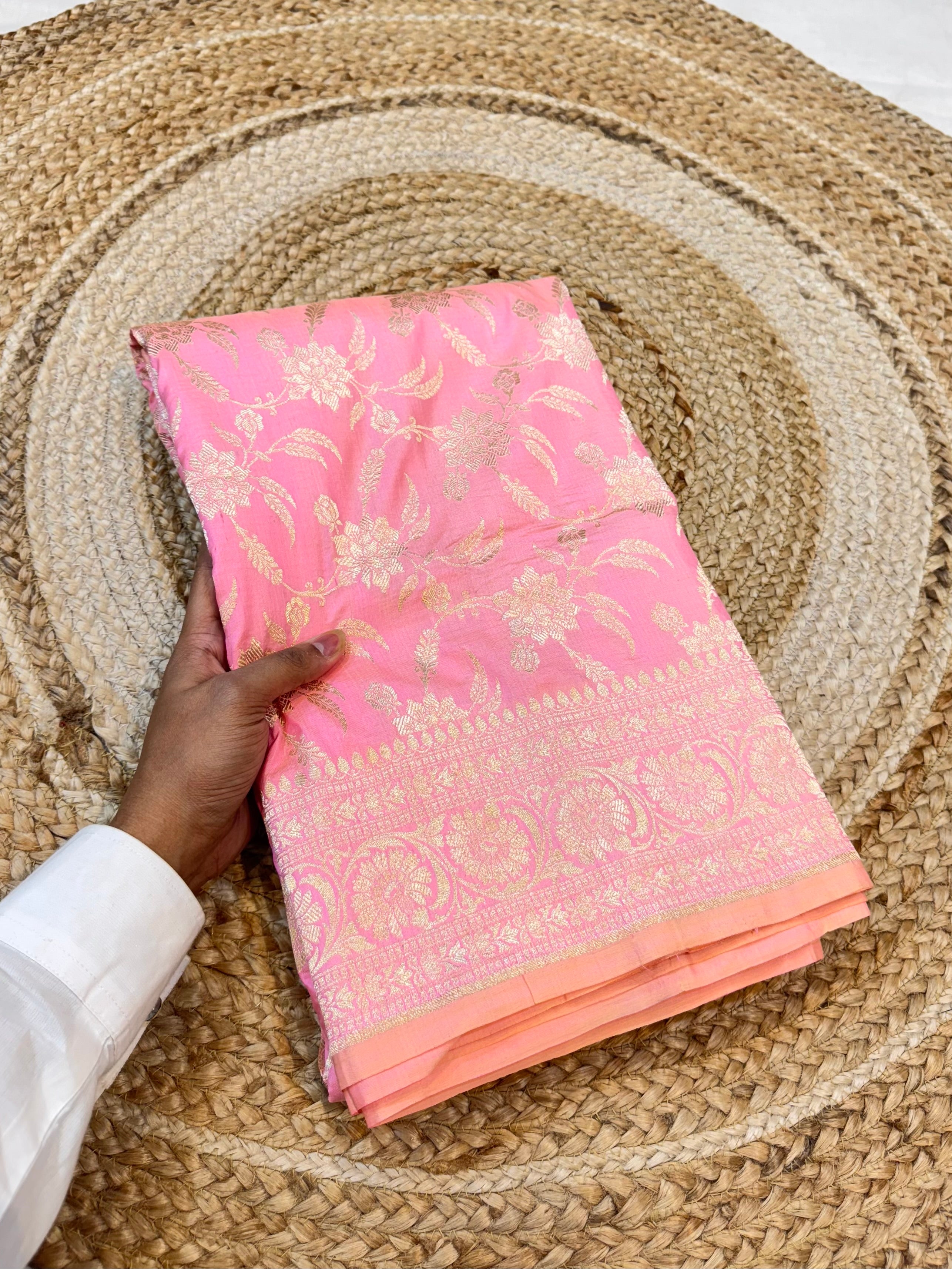 Baby Pink 100% Pure Banarasi Katan Silk Saree