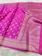 Fuchsia Pink Banarasi Soft Meenakari Mashru Silk Partywear Saree