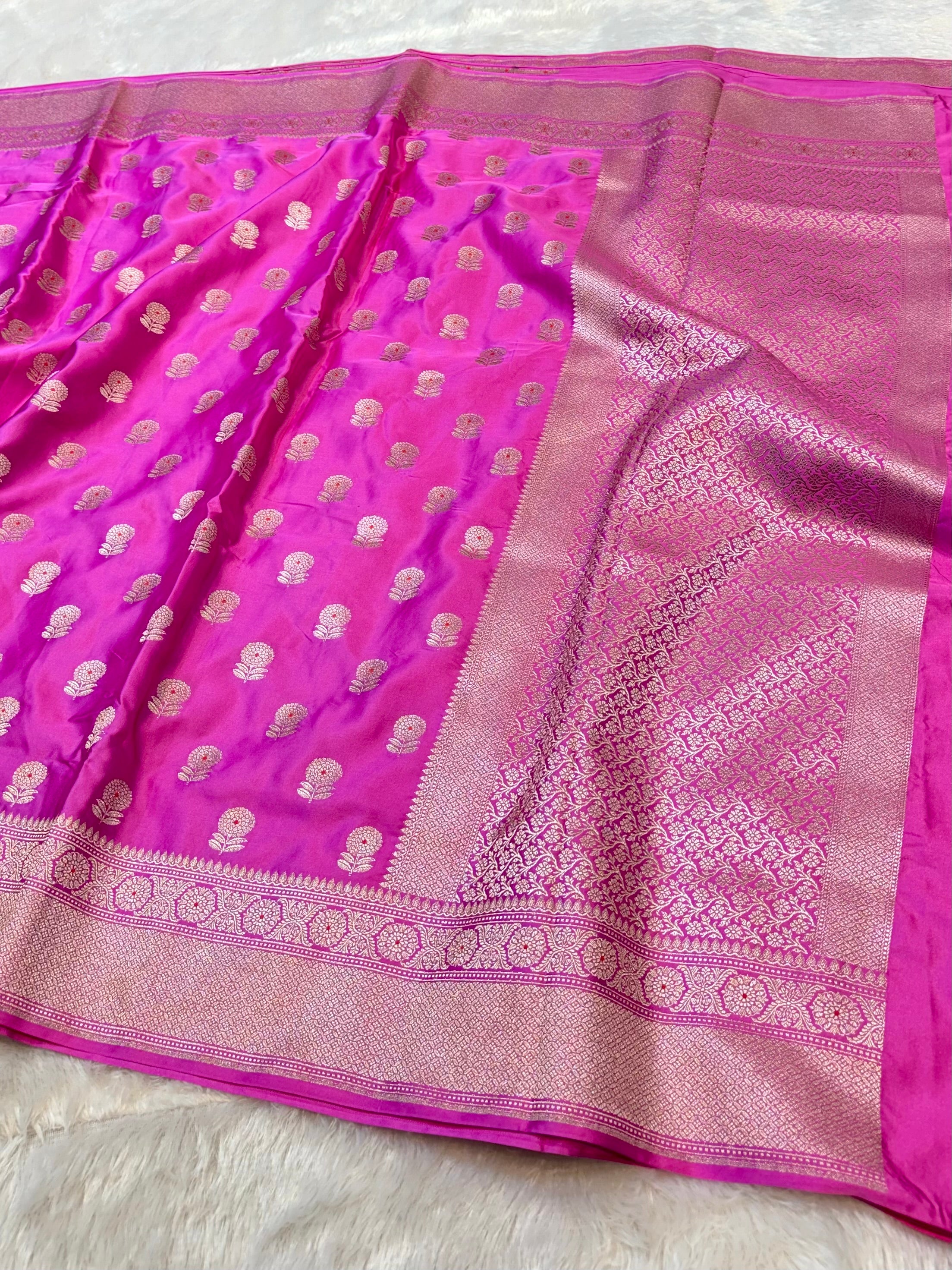 Fuchsia Pink Banarasi Soft Meenakari Mashru Silk Partywear Saree