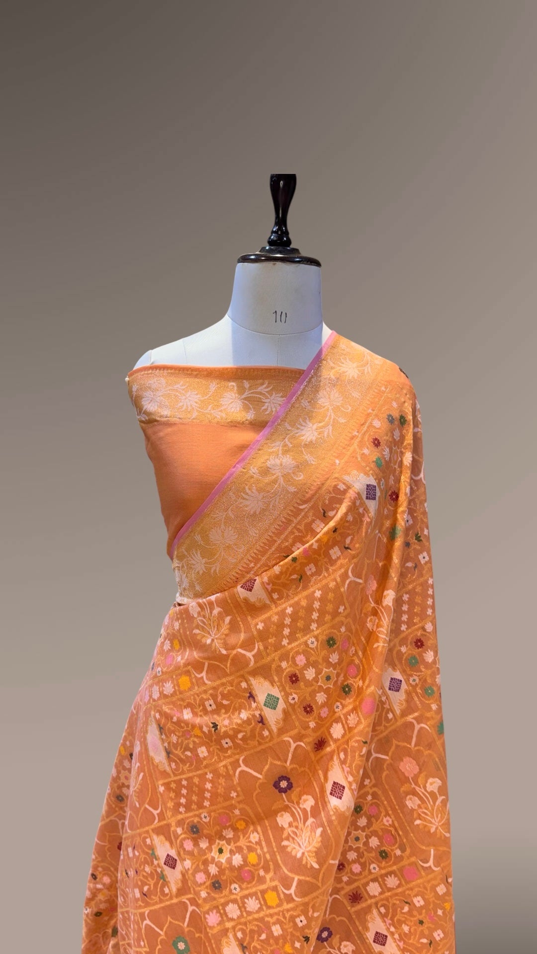 Pastel Peach 100% Pure Ektara Banarasi Cotton Jamdani Saree