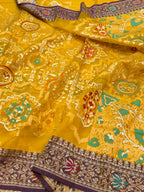 Sunflower Yellow Pure Banarasi Ektara Kora Jamdani Saree