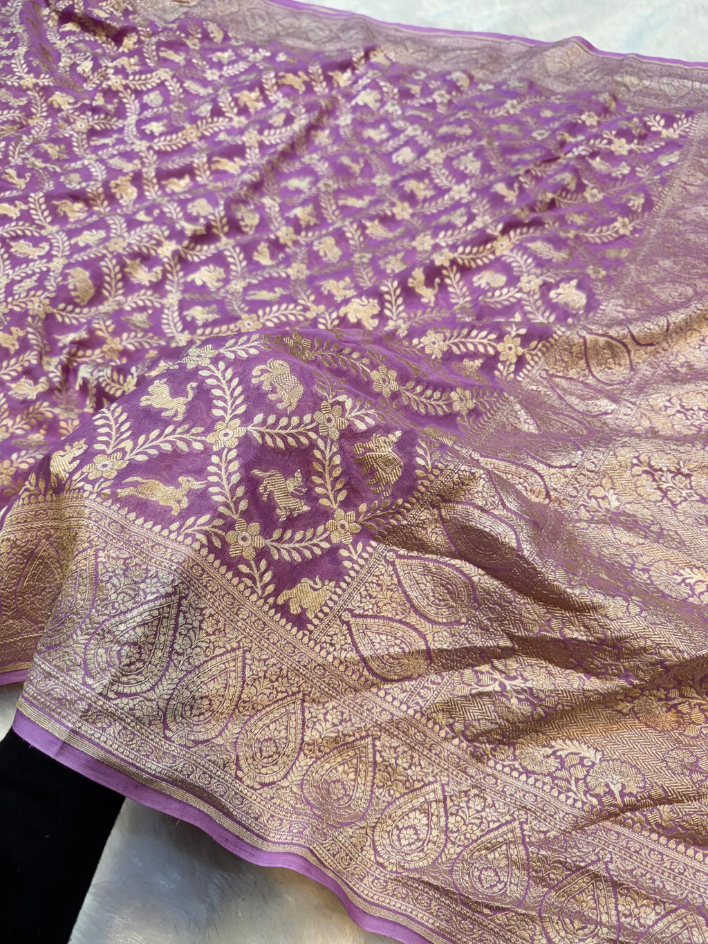 Lavender 100% Pure Khaddi Georgette SHIKARGAH Saree