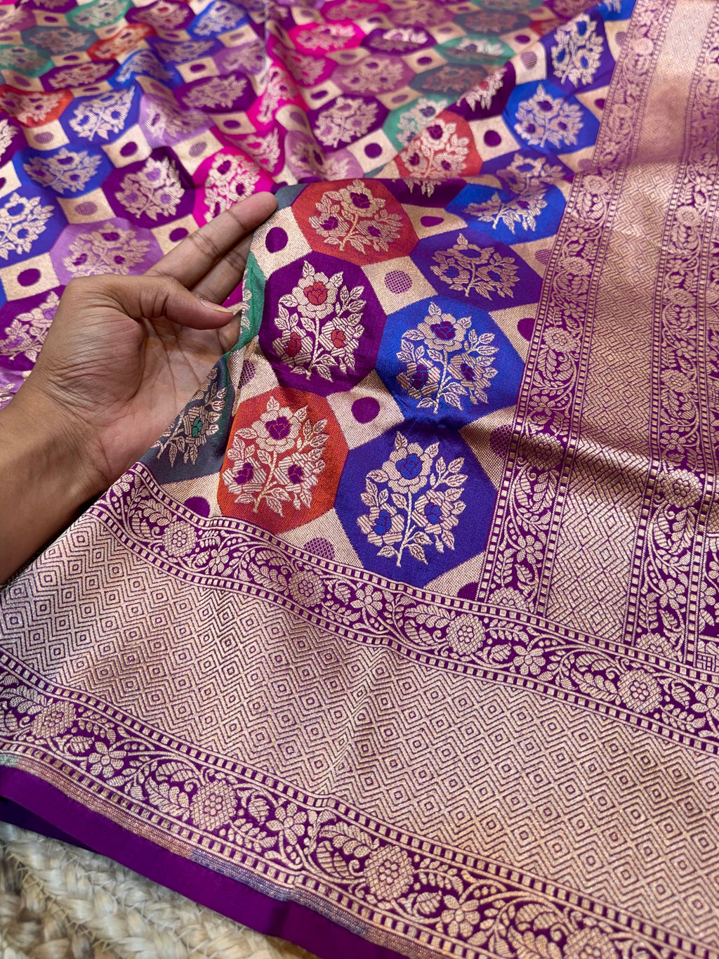 Deep Purple 100% Exclusive Pure Banaras Katan Silk Rangkaat Saree