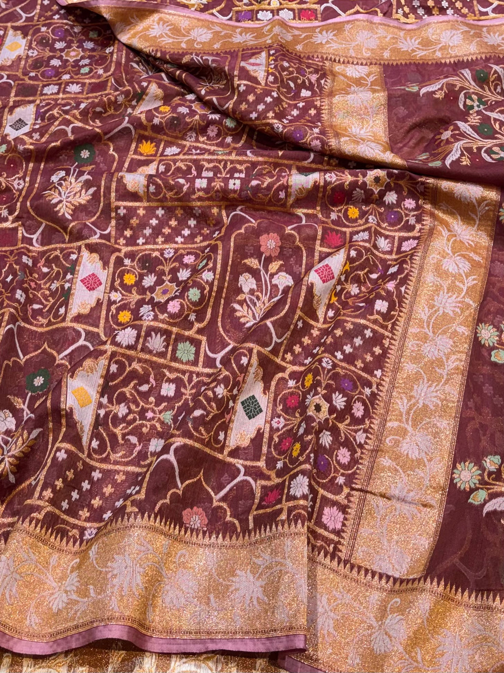 Maroon 100% Pure Ektara Banarasi Cotton Jamdani Saree