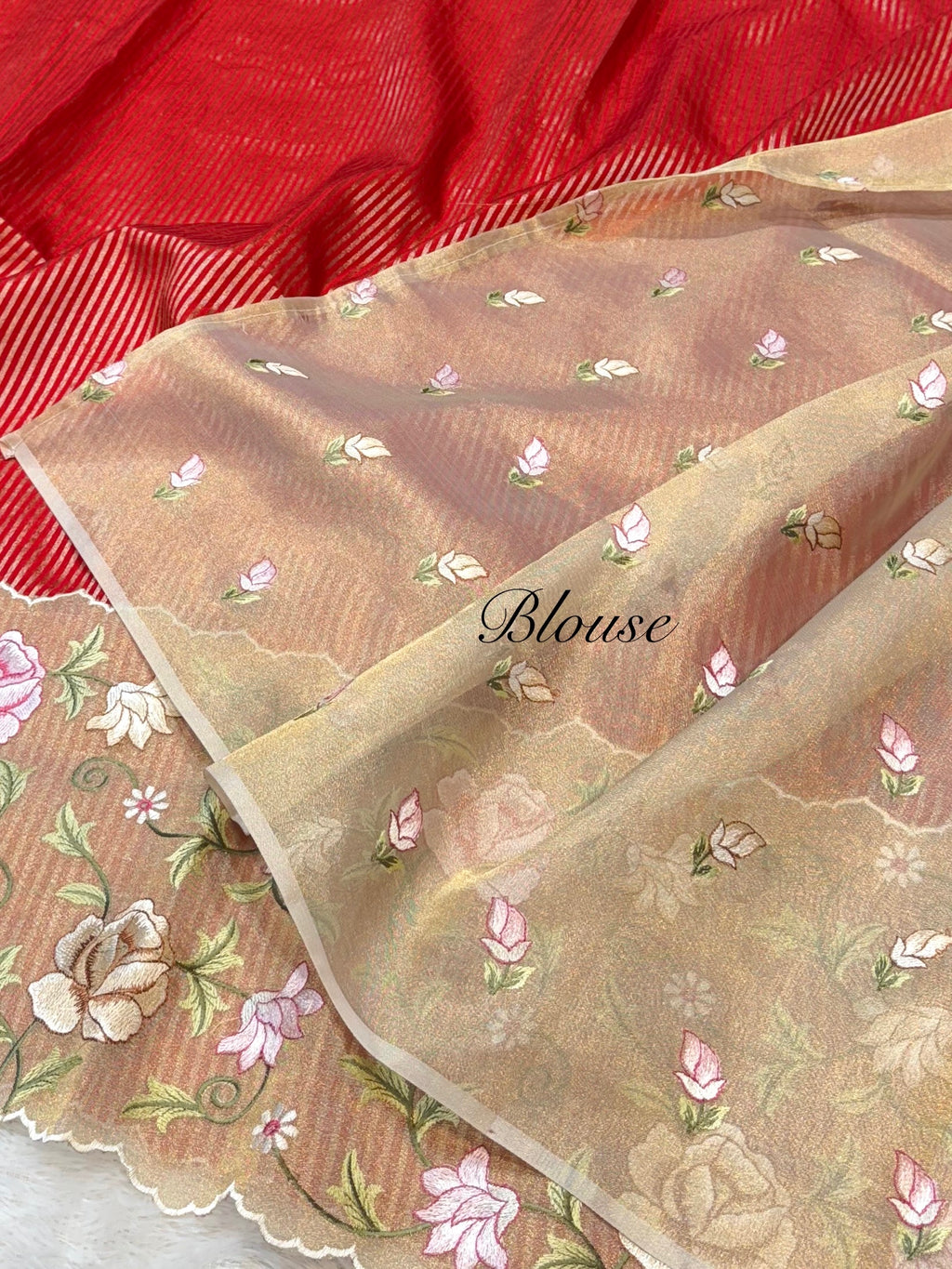 Red Tissue Silk Partywear Banarasi Embroidery Tissue Border Lightweight Sarees
