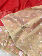 Red Tissue Silk Partywear Banarasi Embroidery Tissue Border Lightweight Sarees