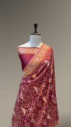 Prebook | Maroon 100% Pure Ektara Banarasi Cotton Jamdani Saree